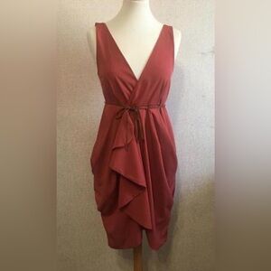 H&M Elegant orange Sleeveless Dress Vneck belted size 8
